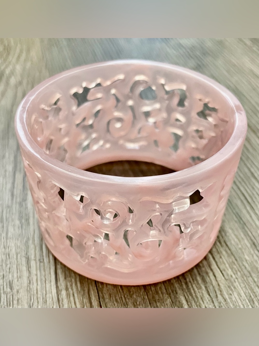 ✨ Delicate Pink Carved Resin Bracelet - Feminine Statement Bangle ✨